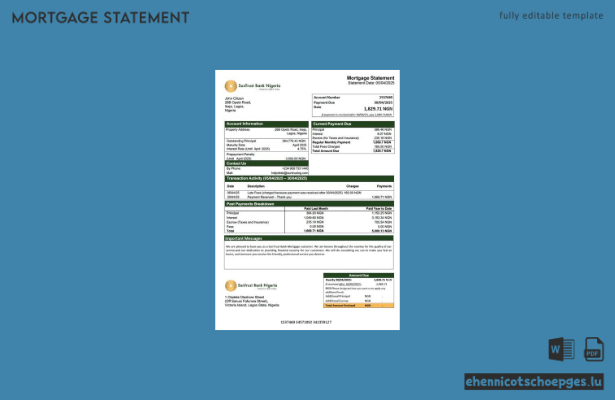 Nigeria SunTrust Bank Hypothekenabrechnung Word- und PDF-Beispielvorschau